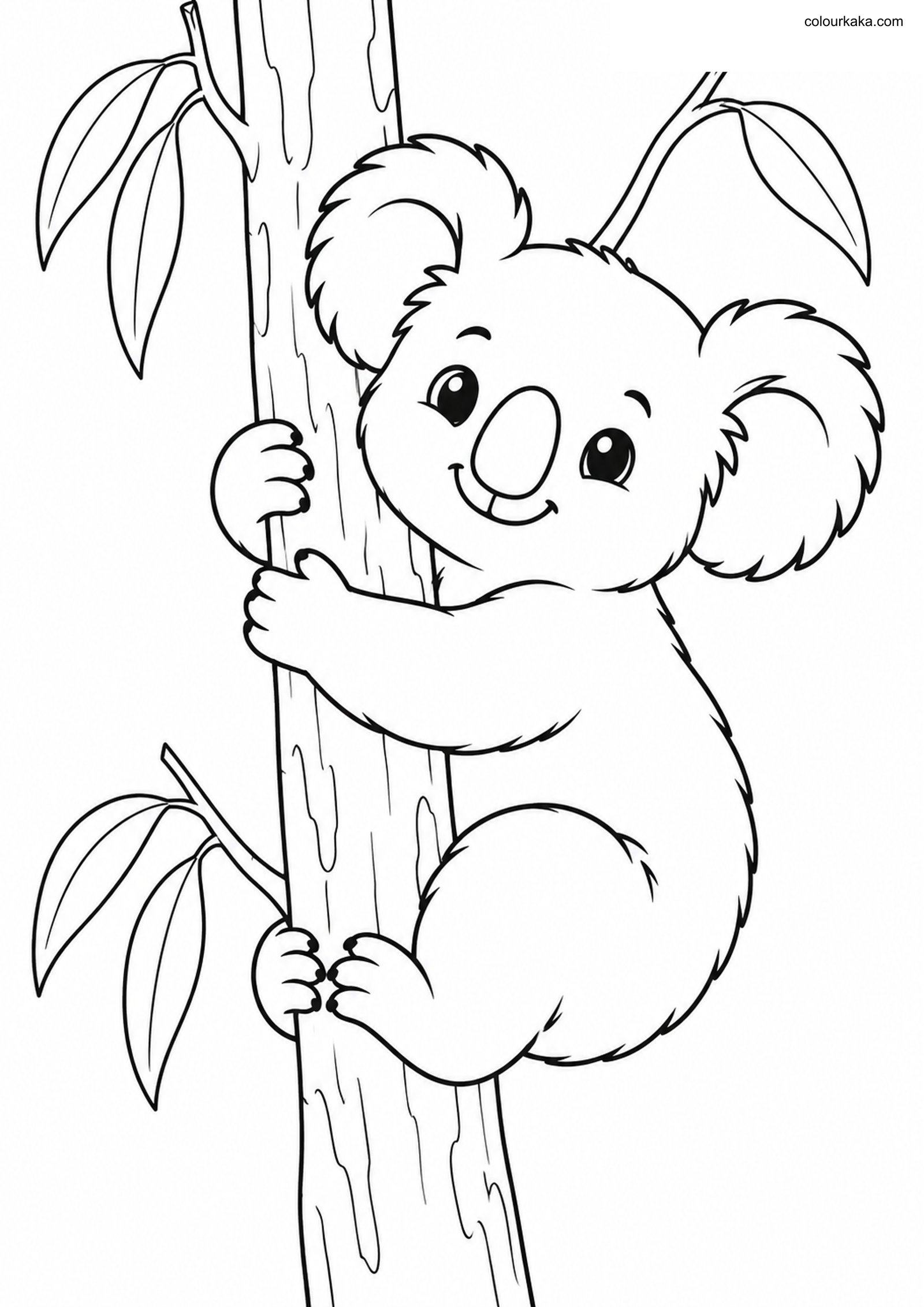 Koala Hugging Tree Colouring colouring page preview