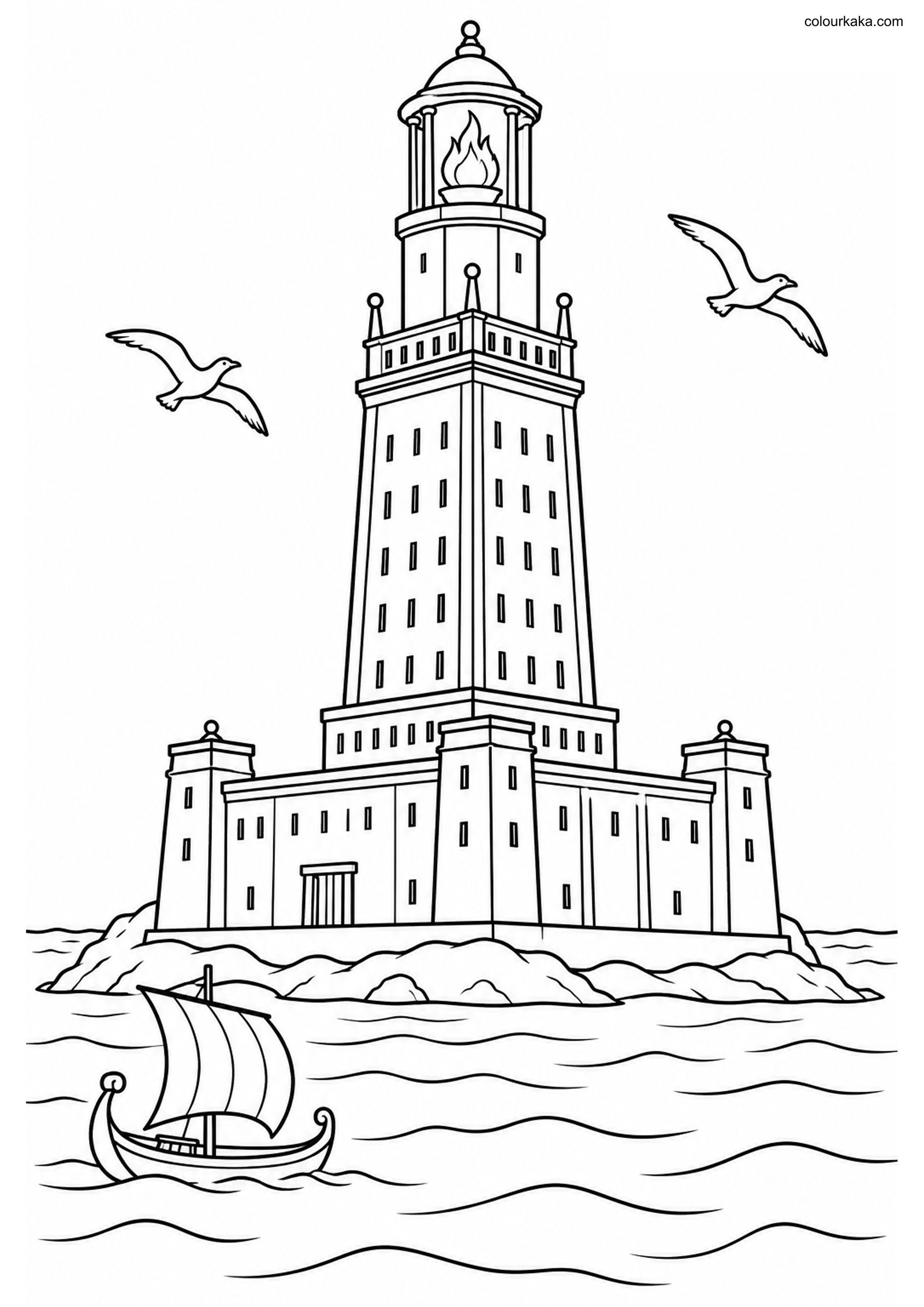 Alexandria Lighthouse Colouring colouring page preview