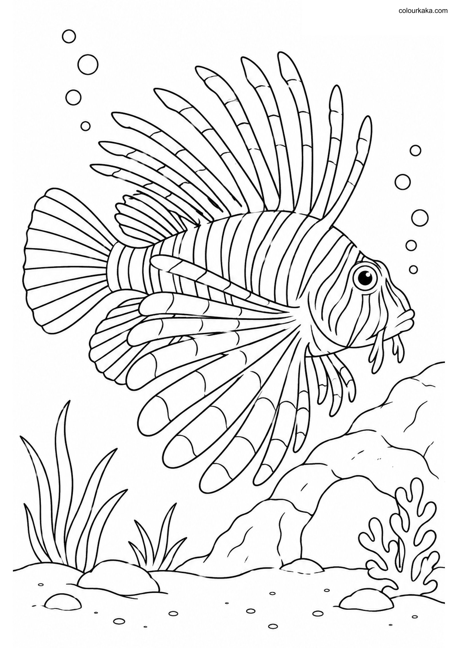 Lionfish Reef Colouring Page colouring page preview