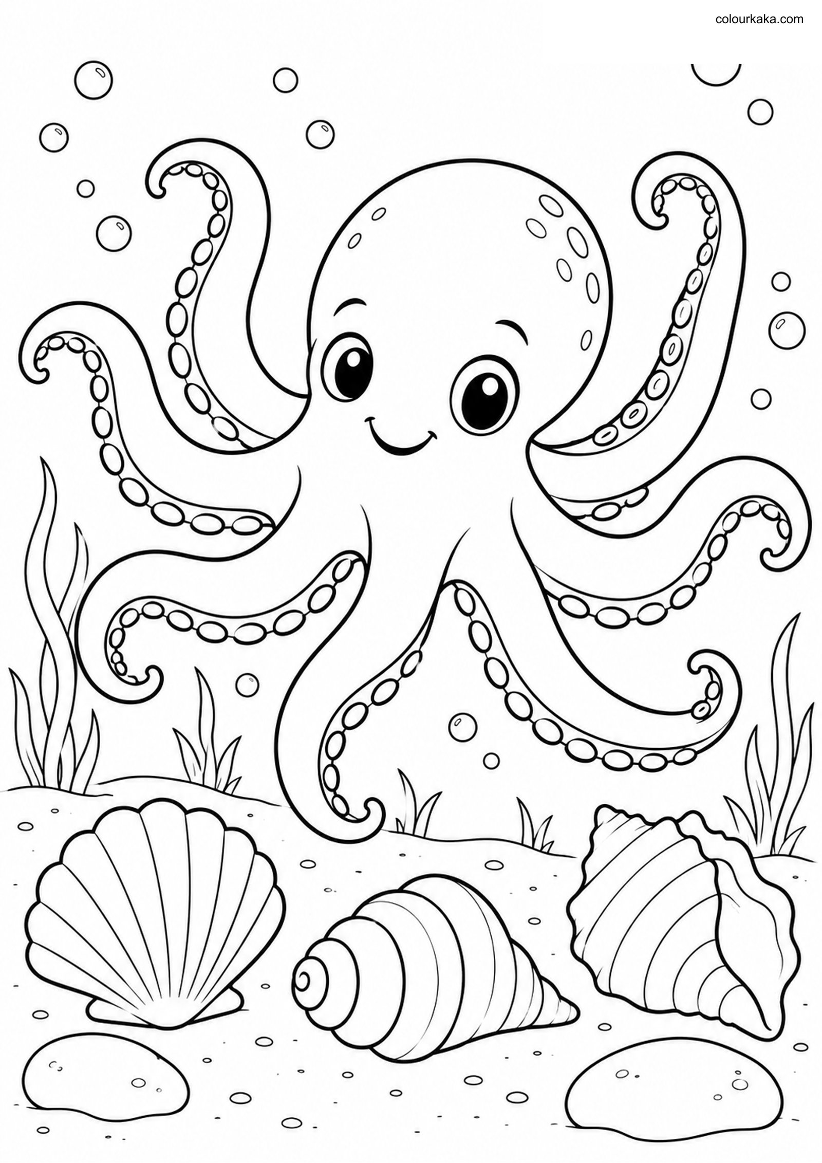 Octopus Seabed Colouring Page colouring page preview
