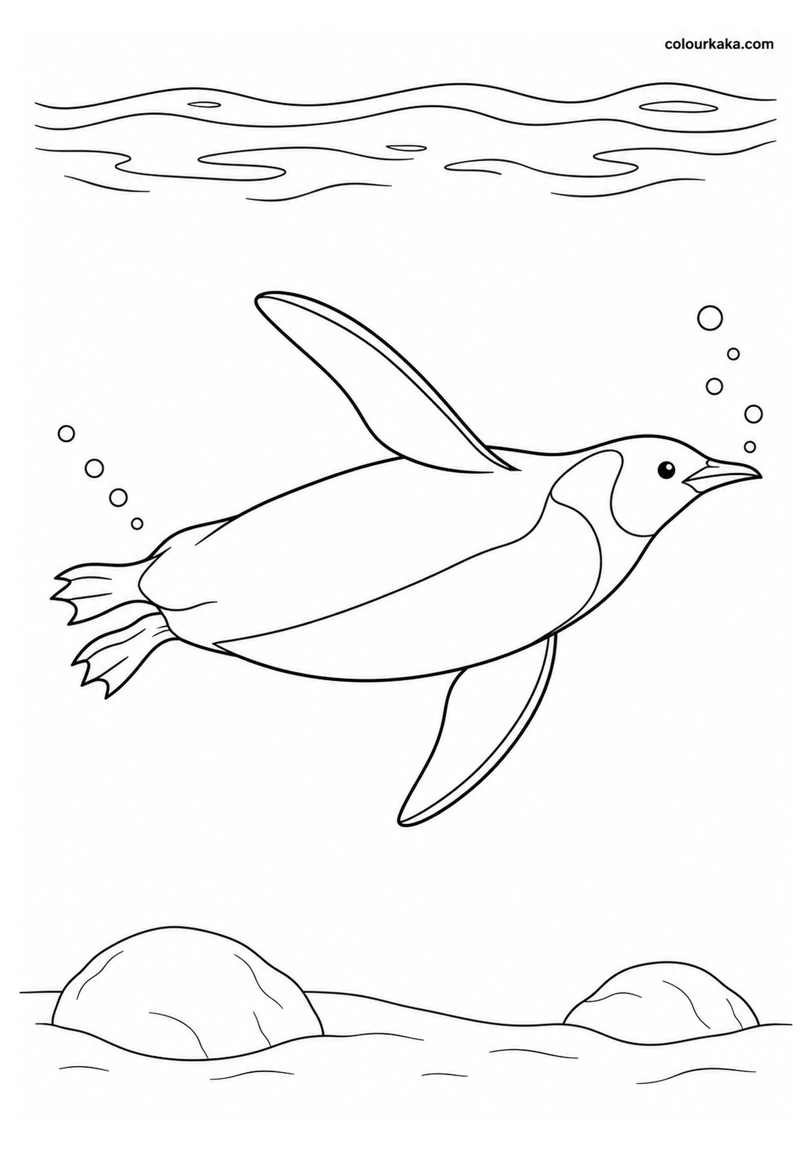 Penguin Swimming Underwater Colouring Page colouring page preview