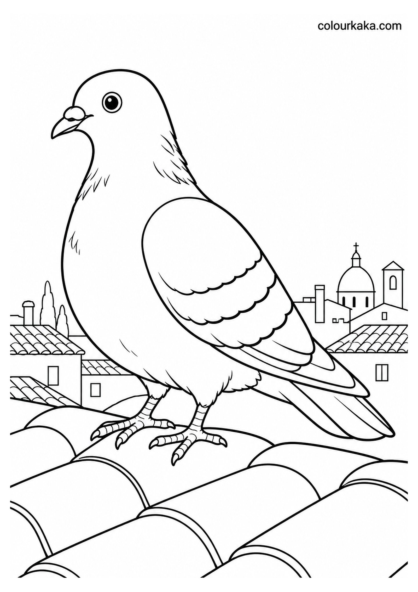 Pigeon Resting on a Rooftop Colouring Page colouring page preview
