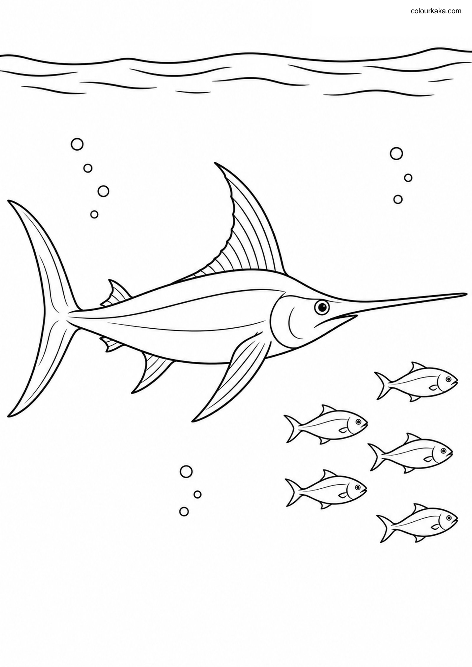 Swordfish Ocean Colouring Page colouring page preview