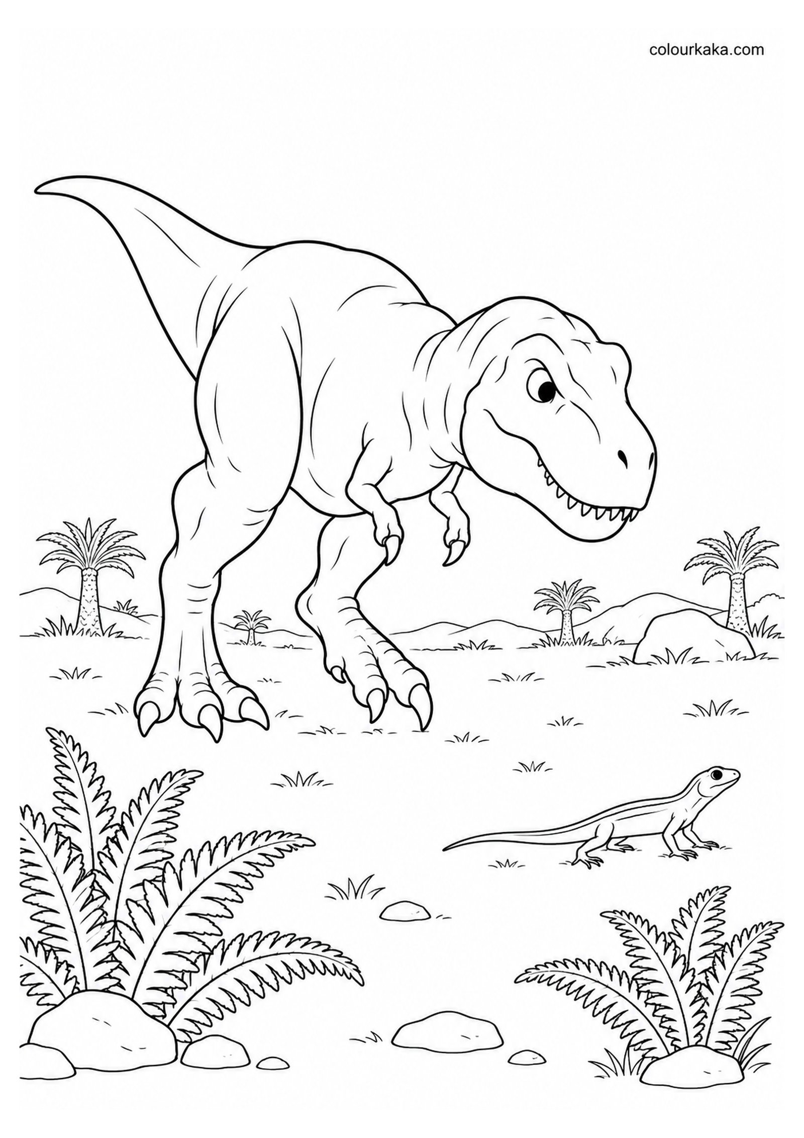 Young T-Rex Learning to Hunt Colouring Page colouring page preview