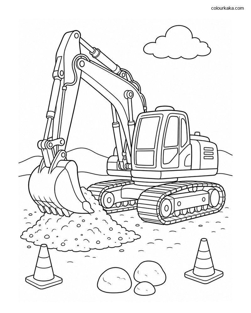 Excavator Digging Colouring Page thumbnail