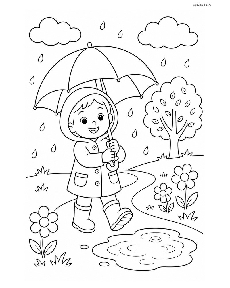 Beautiful Rainy Day Colouring Page thumbnail