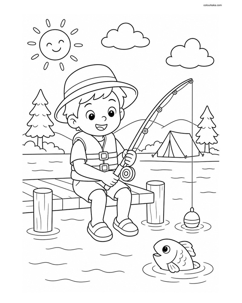 Vacation Fishing Colouring Page thumbnail