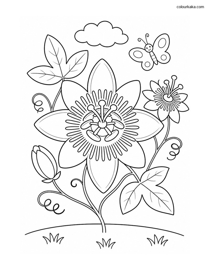 Passion Flower Colouring Page thumbnail
