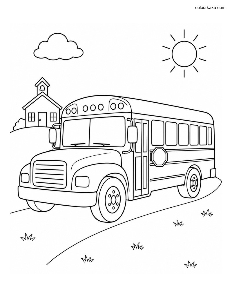 School Bus Ride Colouring Page thumbnail