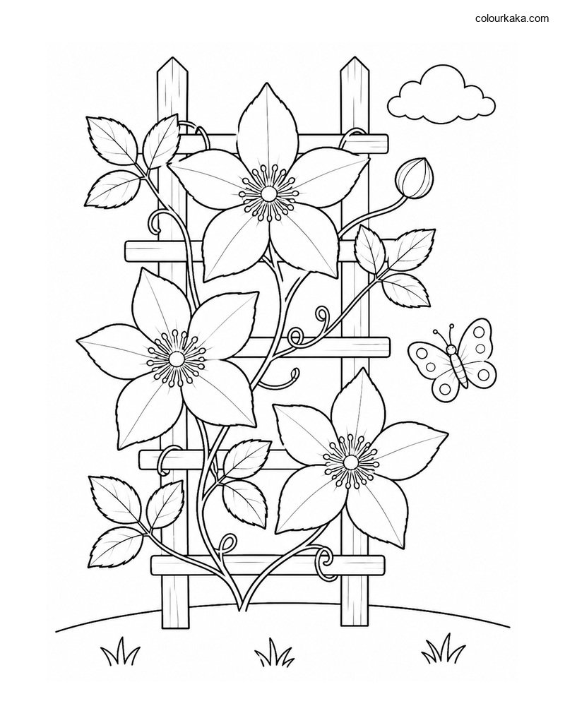 Clematis Trellis Colouring Page thumbnail