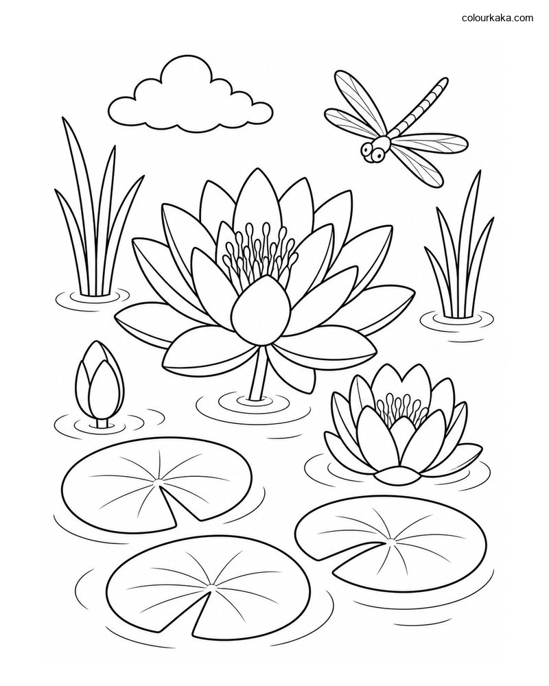 Water Lily Pond Colouring Page thumbnail