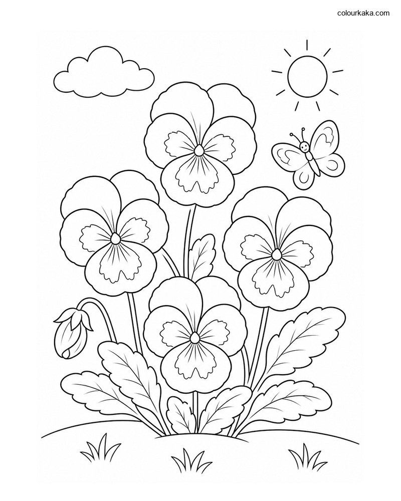 Pansy Garden Colouring Page thumbnail