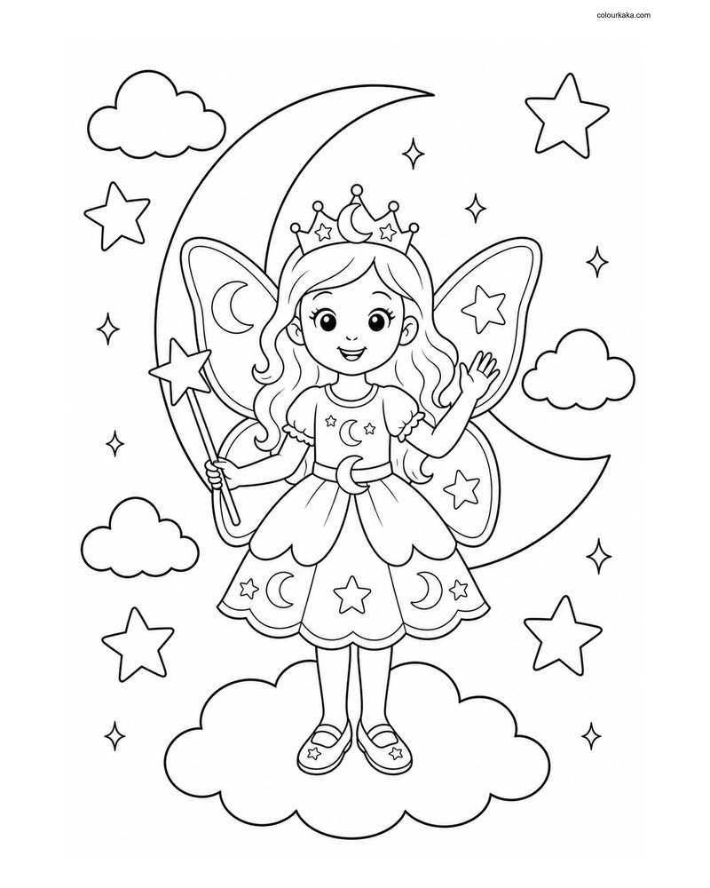 Moon Fairy Night Colouring thumbnail