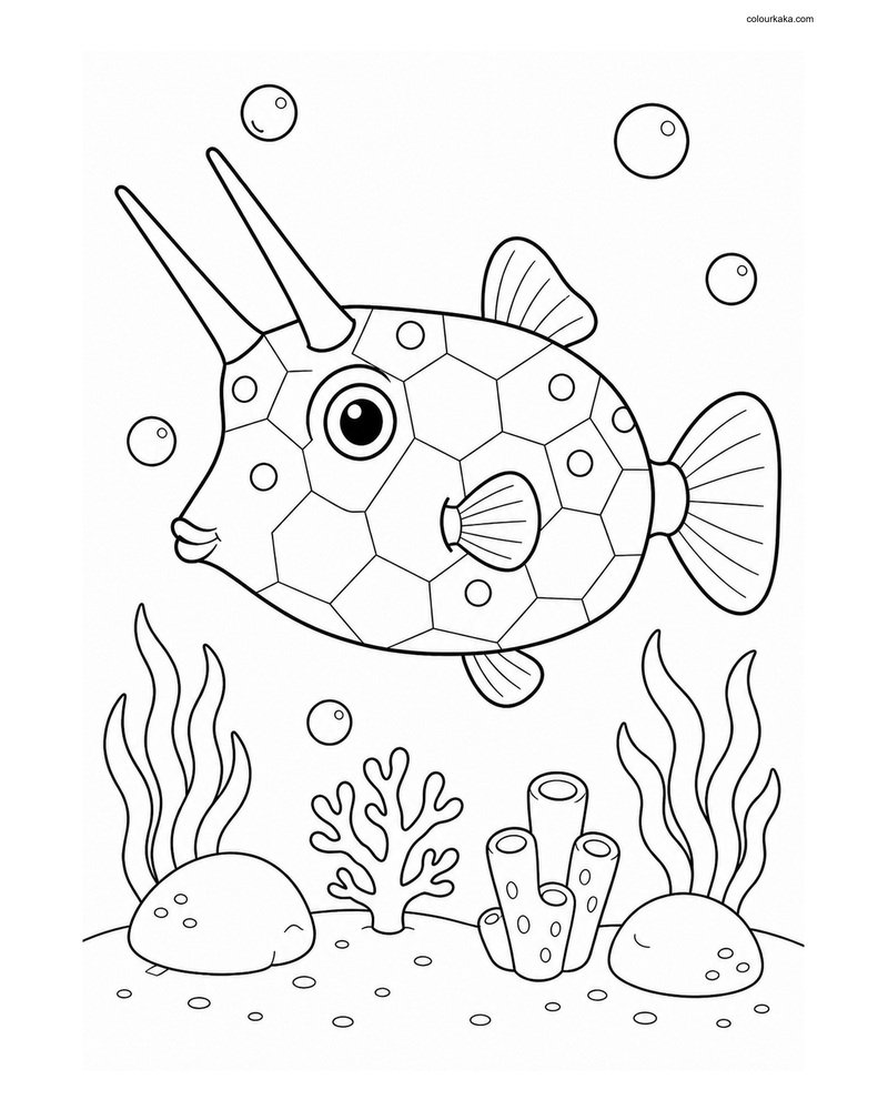 Longhorn Cowfish Colouring Page thumbnail