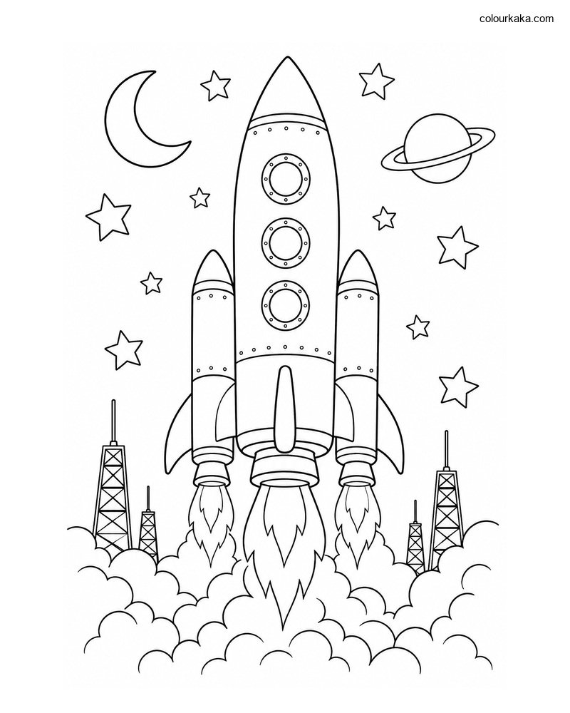 Rocket Space Colouring Page thumbnail
