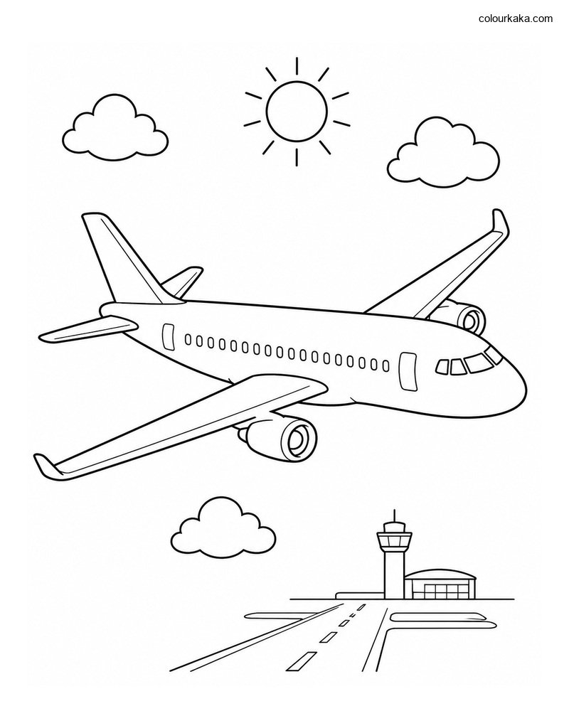 Airplane Sky Colouring Page thumbnail