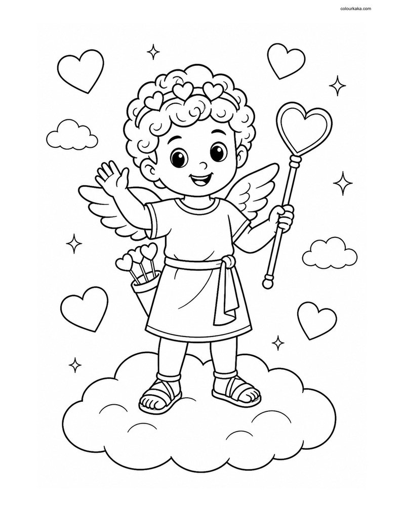 Happy Cupid Colouring Page thumbnail