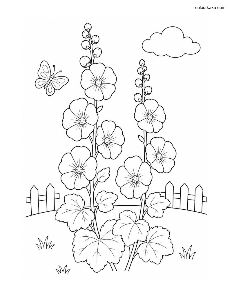 Hollyhock Flower Colouring thumbnail