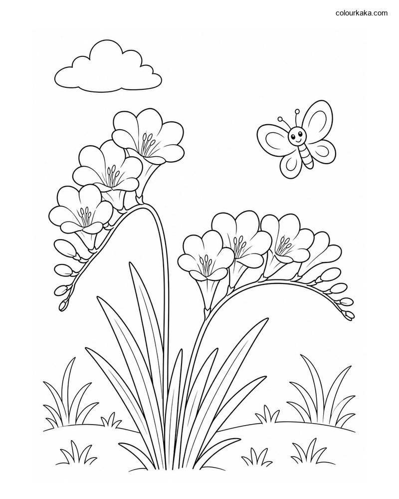 Freesia Spring Colouring Page thumbnail