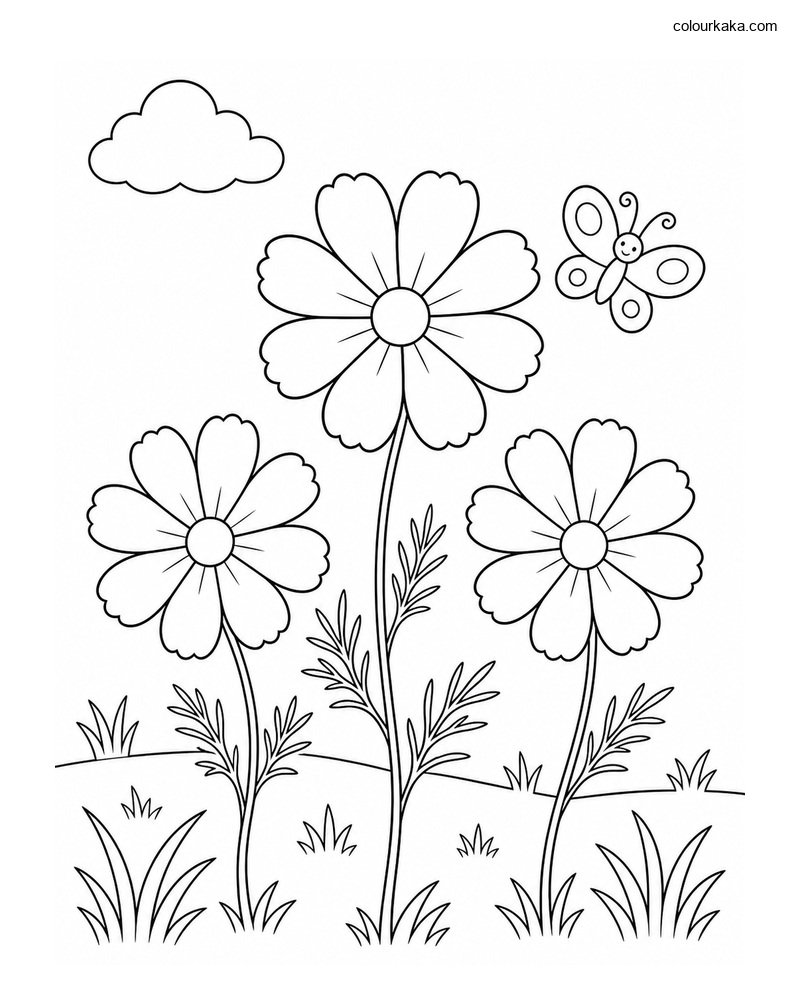 Cosmos Meadow Colouring Page thumbnail