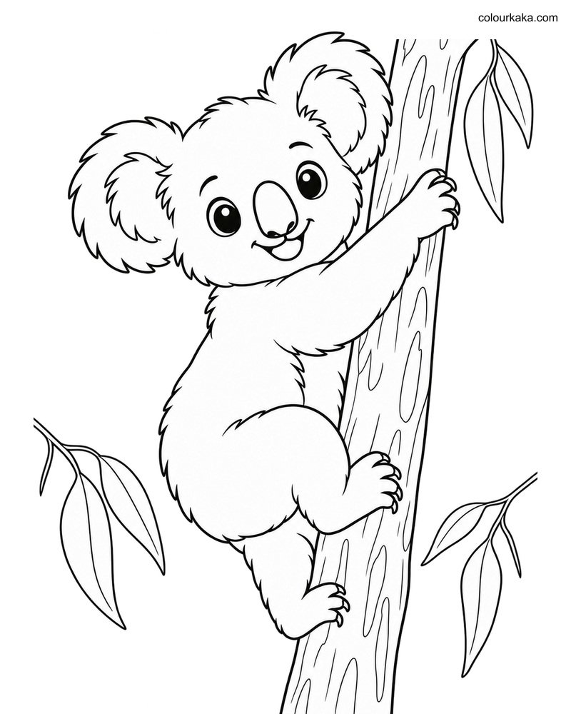Baby Koala Climbing Colouring thumbnail