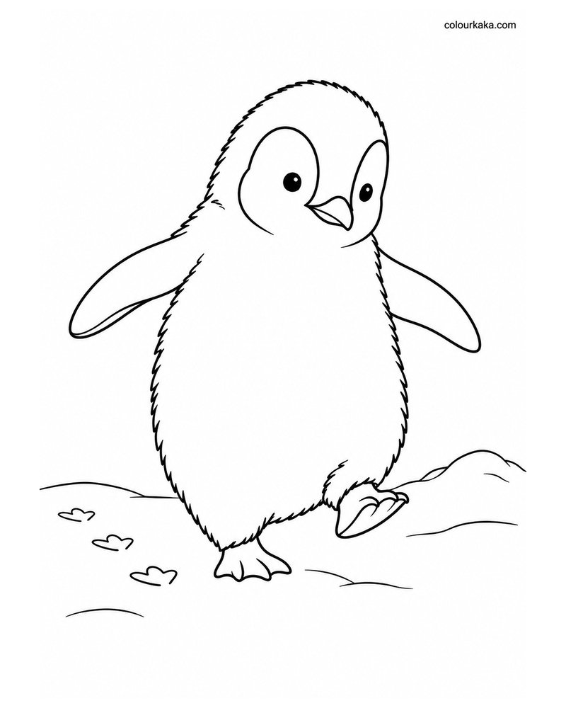 Baby Penguin Learning to Walk Colouring Page thumbnail