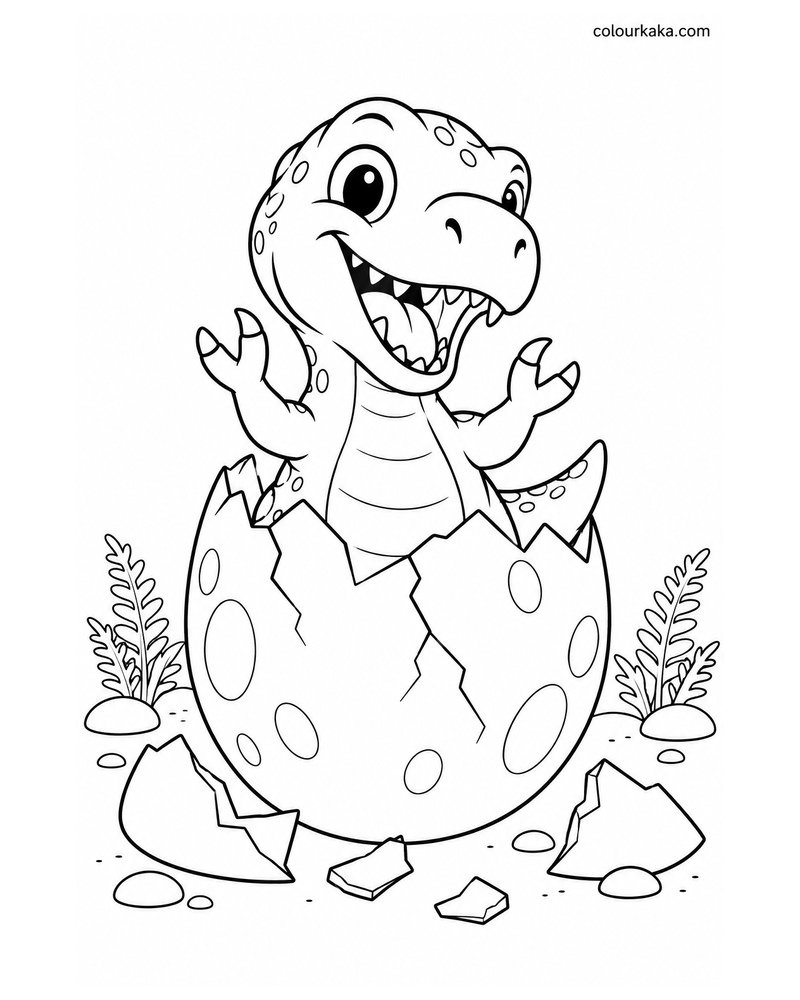 Baby T-Rex Hatching from an Egg Colouring Page thumbnail