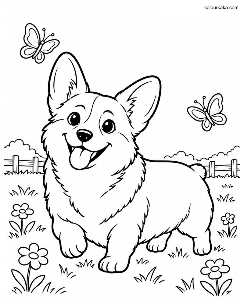 Cute Corgi Colouring Page thumbnail