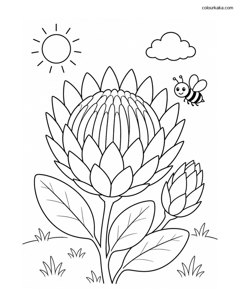Protea Flower Colouring Page thumbnail