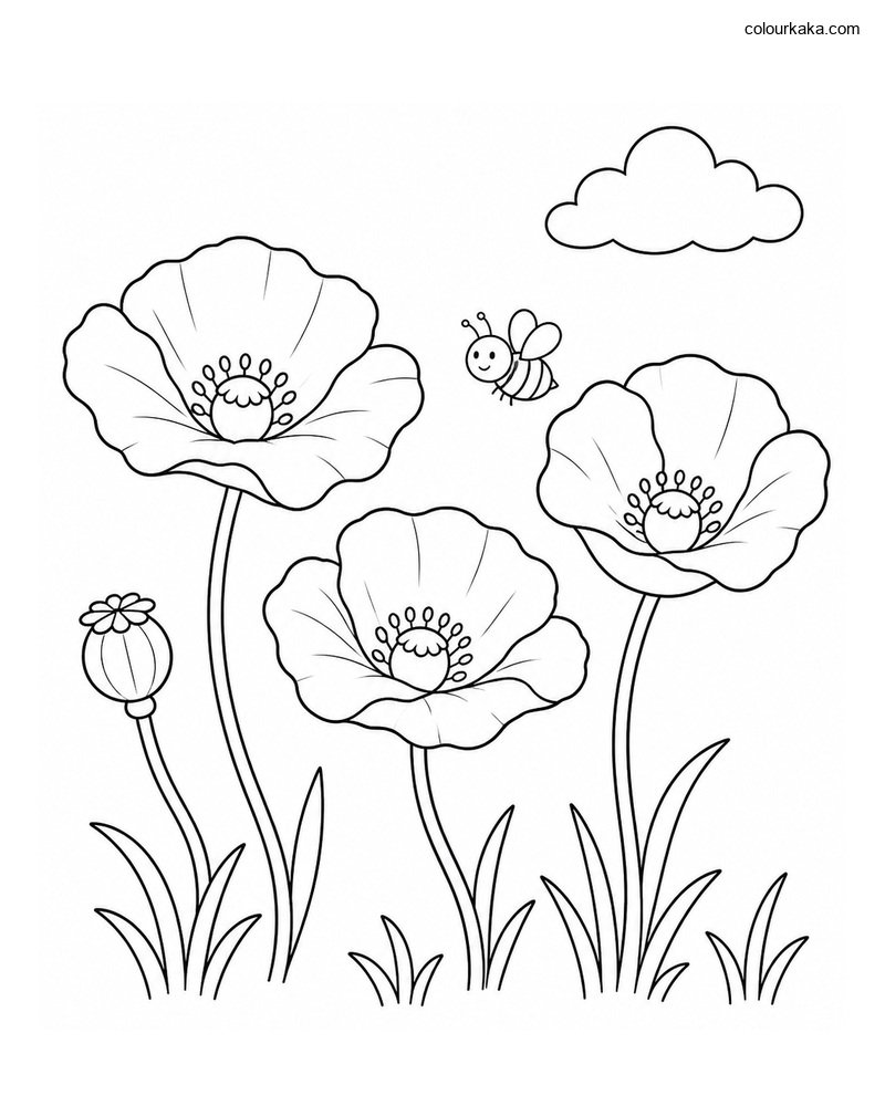 Poppy Meadow Colouring Page thumbnail