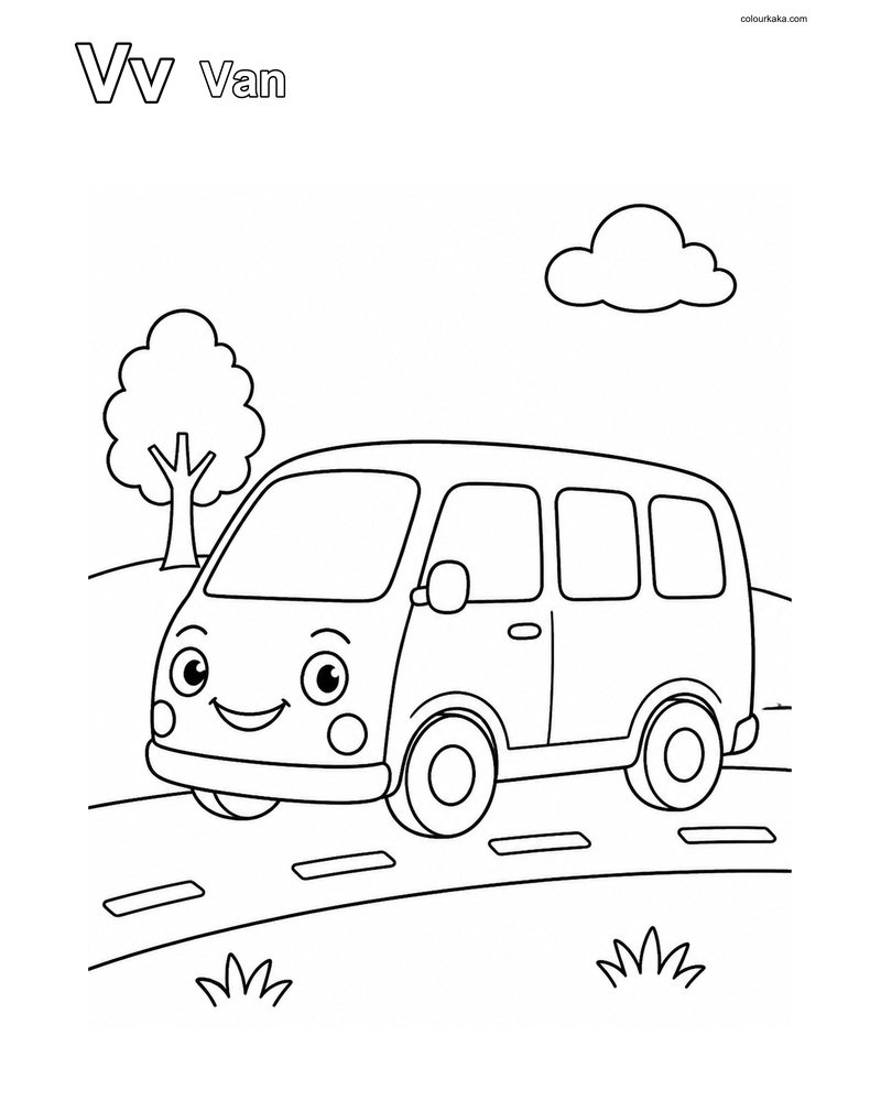 Vv Van ABC Colouring Page thumbnail