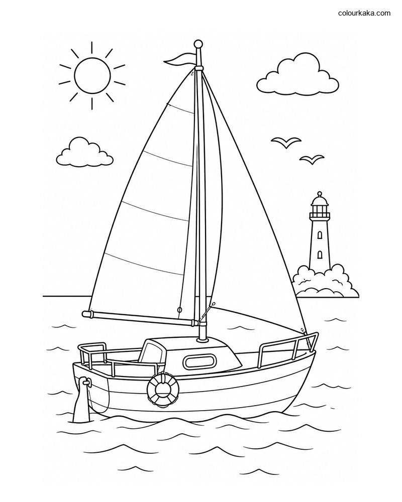 Sailboat Ocean Colouring Page thumbnail
