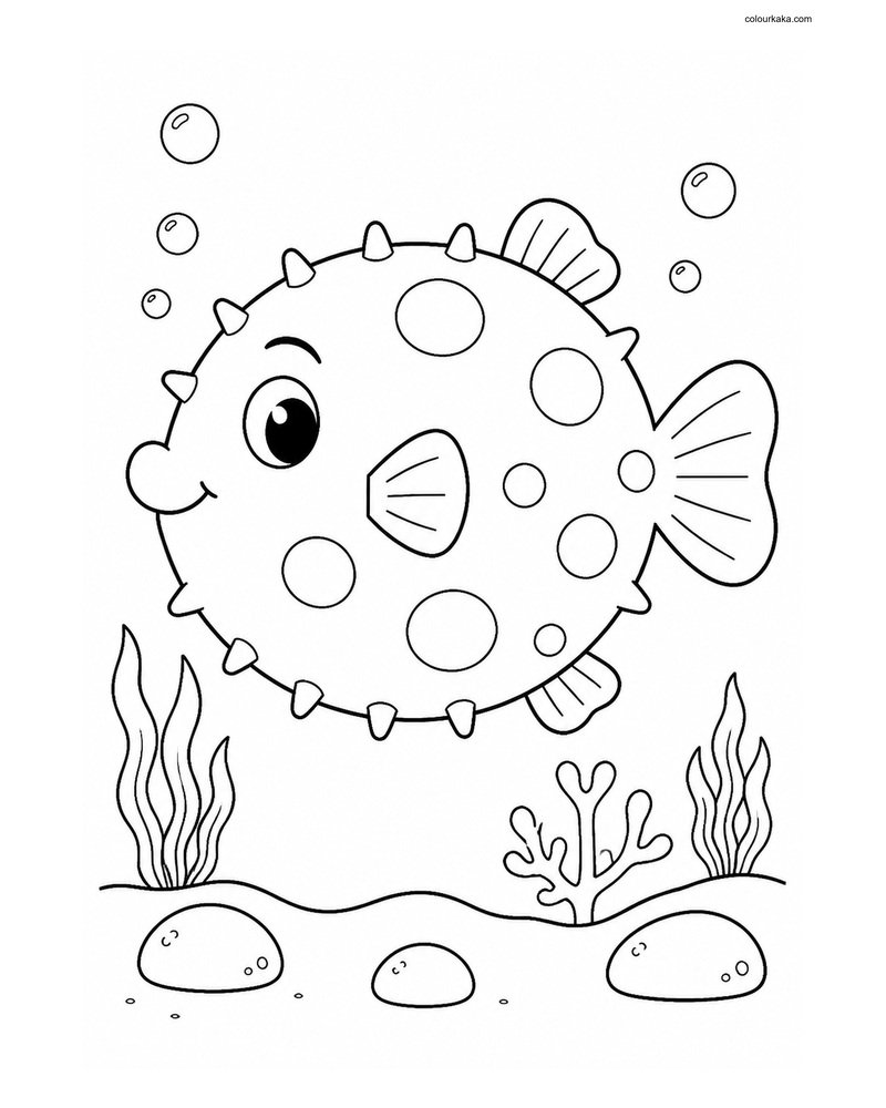 Cute Puffer Fish Colouring Page thumbnail