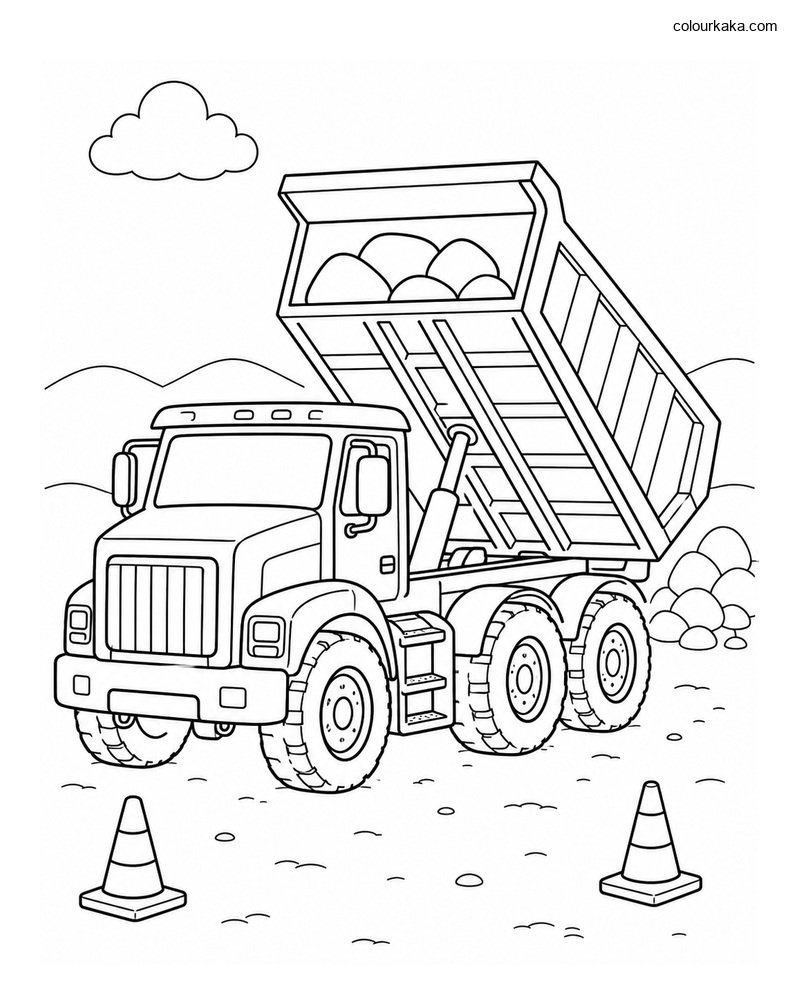Dump Truck Worksite Colouring thumbnail