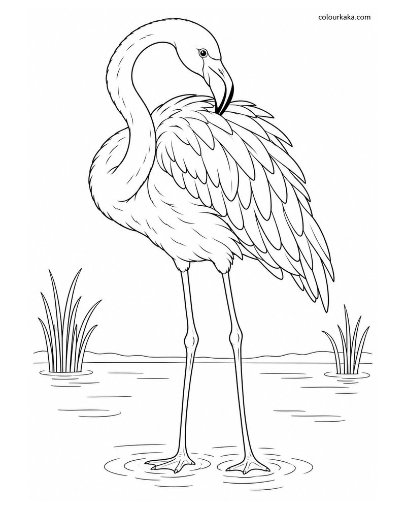 Flamingo Preening Its Feathers Colouring Page thumbnail