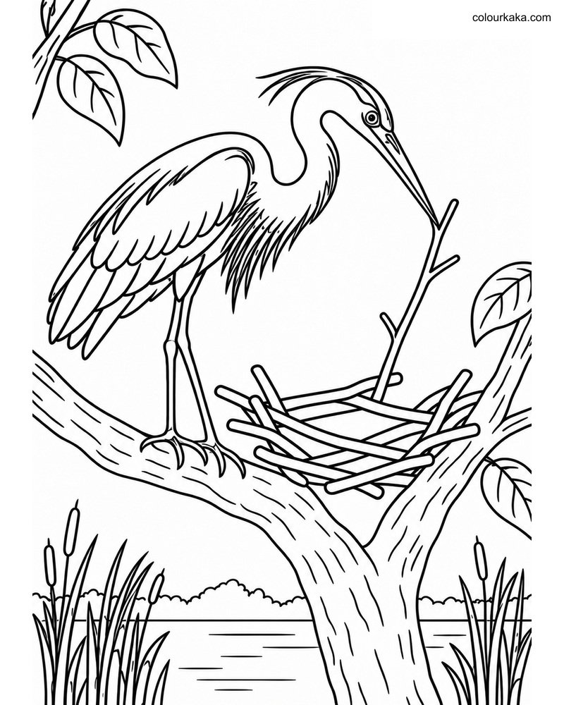 Heron Nest Building Colouring thumbnail