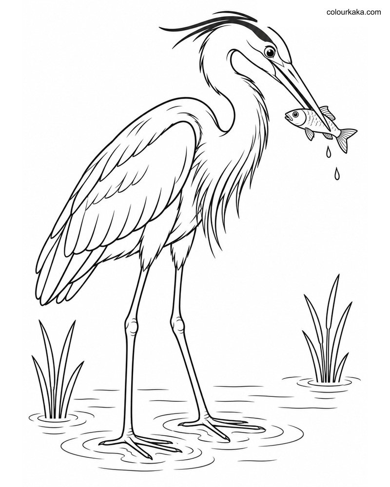 Heron Catching Fish Colouring thumbnail