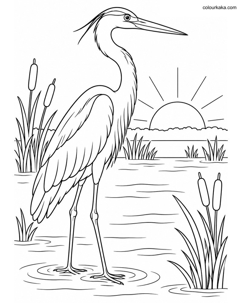 Heron Marsh Sunrise Colouring thumbnail