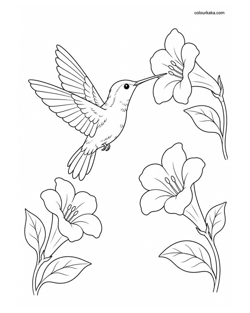 Hummingbird Trumpet Flowers Colouring Page thumbnail