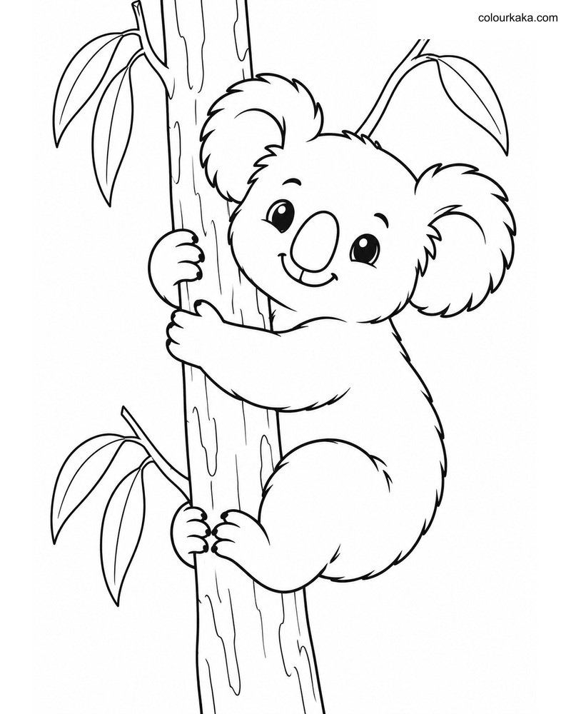 Koala Hugging Tree Colouring thumbnail