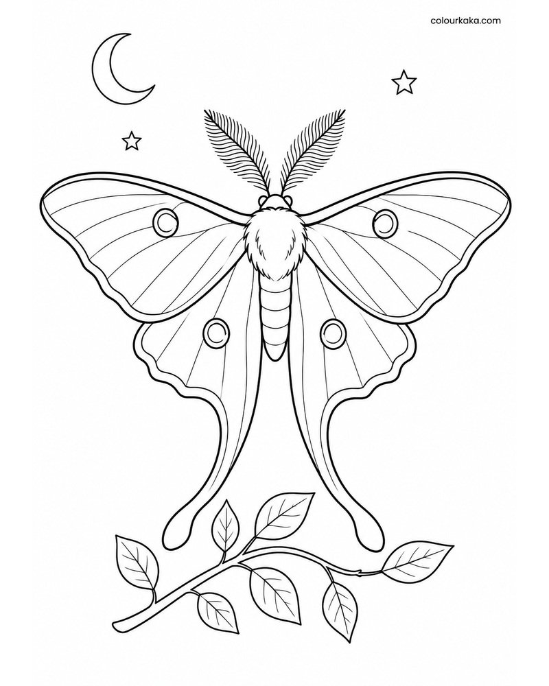 Luna Moth Night Colouring thumbnail
