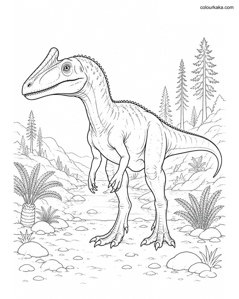 Monolophosaurus Colouring Page thumbnail