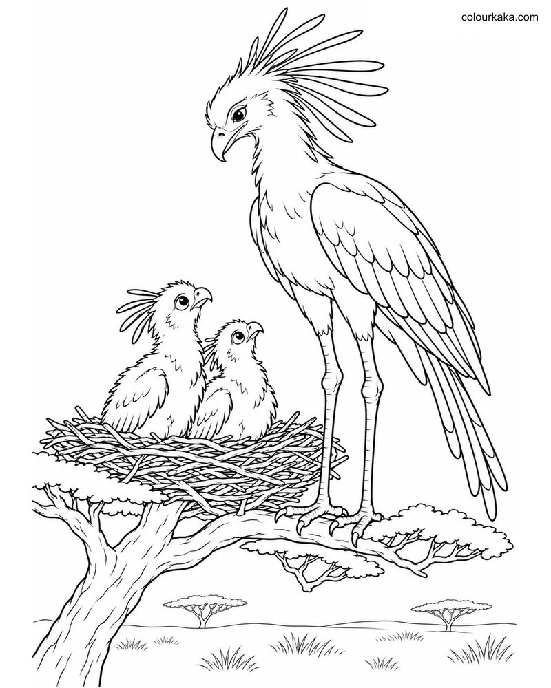 Mother Secretary Bird and Chicks thumbnail