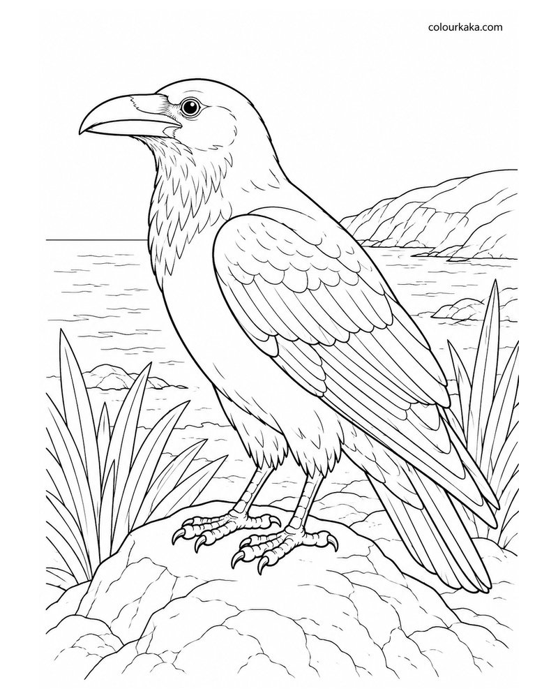New Zealand Raven Colouring Page thumbnail