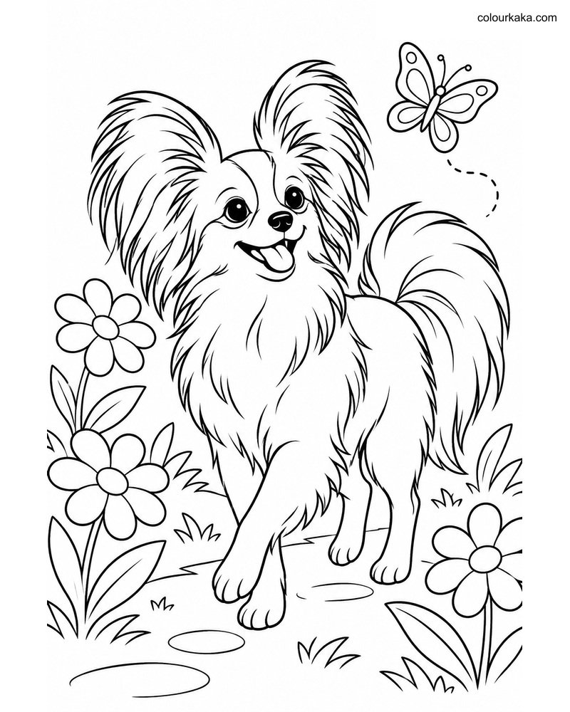 Papillon Dog Colouring Page thumbnail