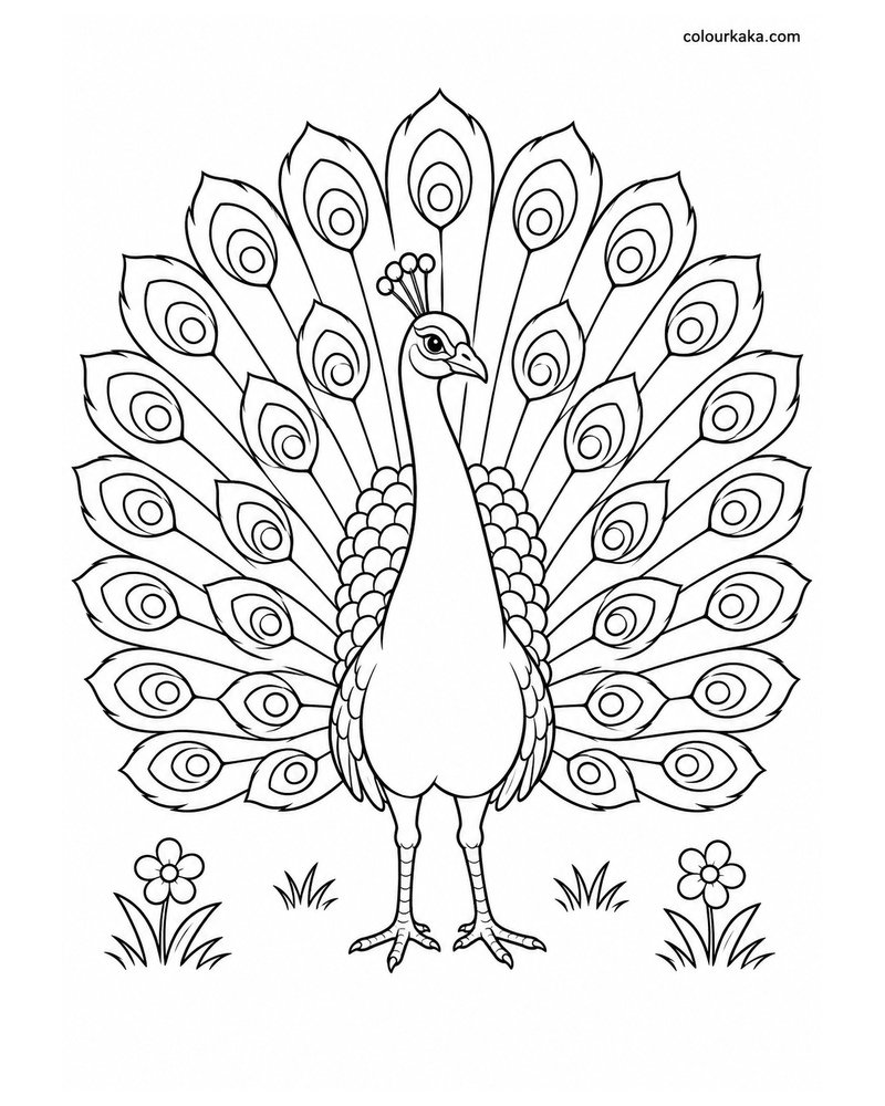 Peacock Spreading Its Beautiful Feathers Colouring Page thumbnail