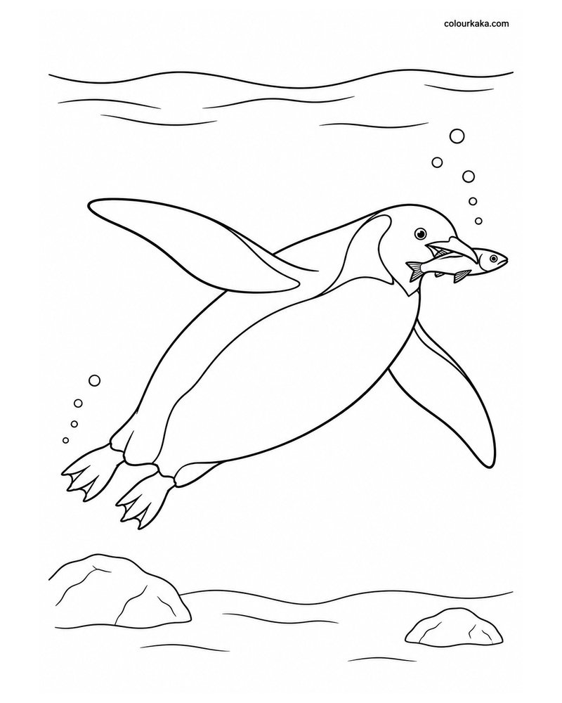 Penguin Catching Fish Colouring Page thumbnail