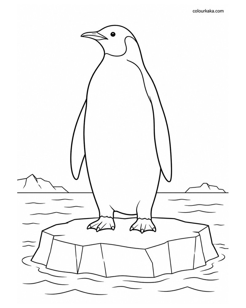 Penguin Resting on an Iceberg Colouring Page thumbnail