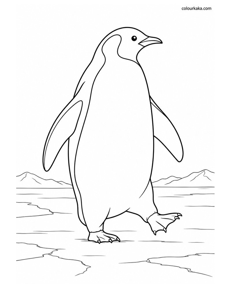 Penguin Walking on Ice Colouring Page thumbnail