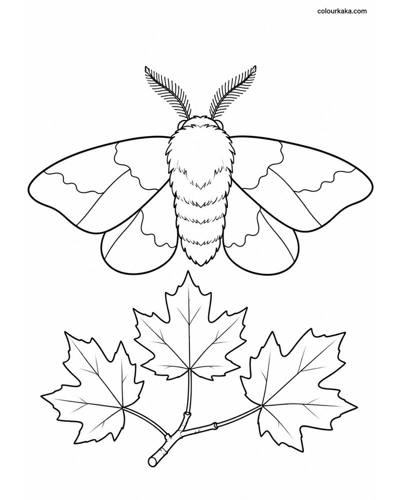 Rosy Maple Moth Colouring thumbnail